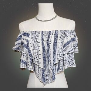Ocean Drive Sz M Coastal Boho Off Shoulder Flounce Crop Top Festival Resort